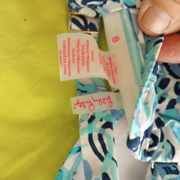 Lilly Pulitzer Bikini Lagoon Sarong Light Aqua Spritz Swimsuit top 8, bottom 10 - Picture 4 of 8
